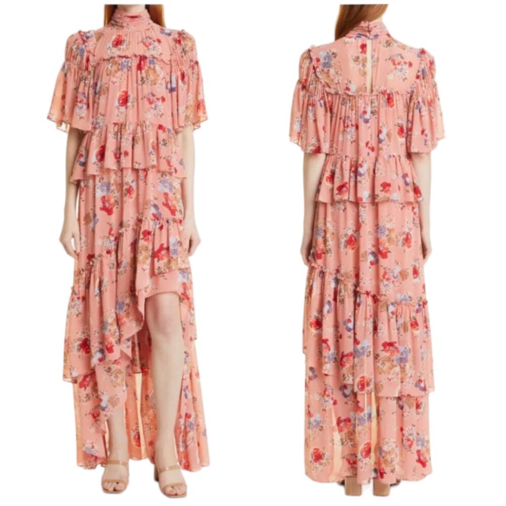 Cinq á Sept NWOT Jamie Floral Georgette Maxi Dress Size 6 Tiered Ruffle Chiffon - Picture 2 of 13
